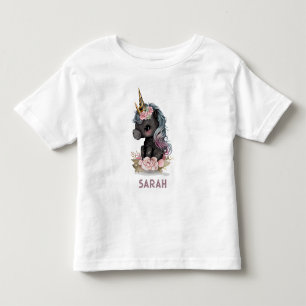 Cute Black Unicorn met Flowers Waterverf Unicorn Kinder Shirts
