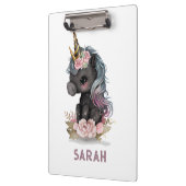 Cute Black Unicorn met Flowers Waterverf Unicorn Klembord (Links)