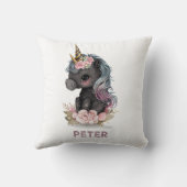 Cute Black Unicorn met Flowers Waterverf Unicorn Kussen (Achterkant)