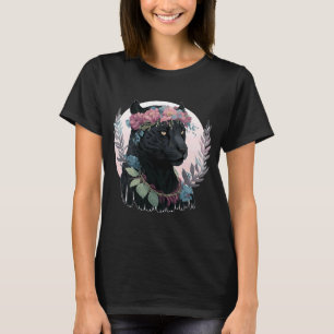 Cute Black Waterverf Panther Flower Crown Boho Ae T-shirt