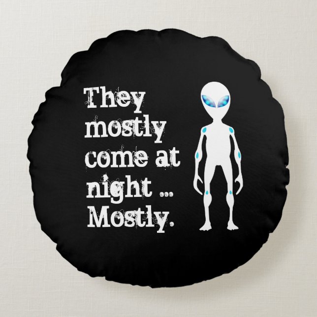 Cute black white alien quote rond kussen (Voorkant)