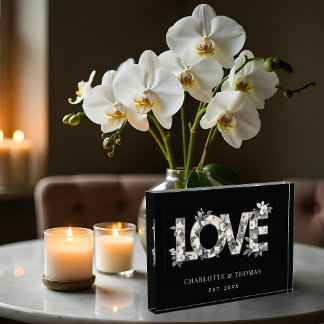 Cute Black White and Grey Shades Floral LOVE Word Fotoblokken