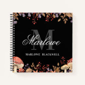 Cute Black White Autumn Monogram Script Notitieboek (Voorkant)