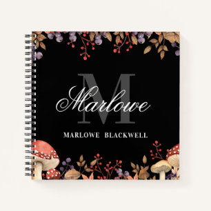 Cute Black White Autumn Monogram Script Notitieboek