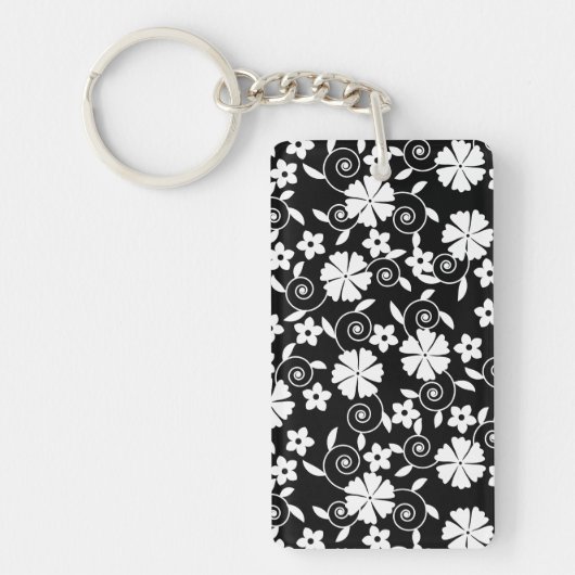 Cute black white bloemen patroon LifeProof iPhone Sleutelhanger (Voorkant)
