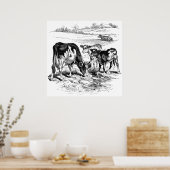 Cute black white boerderij koeien decor poster vin (Keuken)