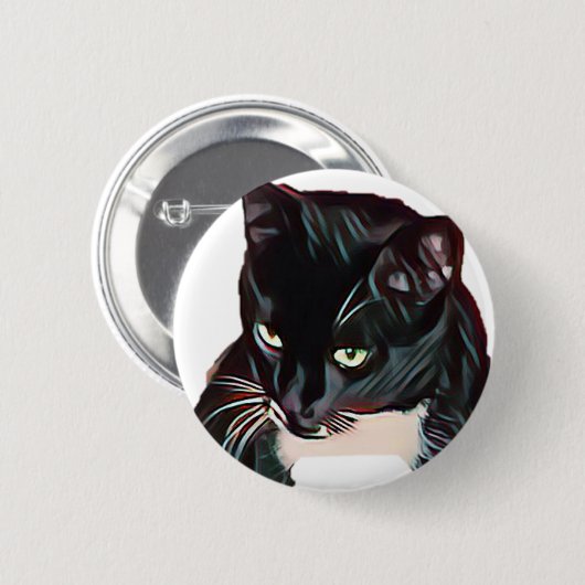 Cute Black White Cat Cartoon Ronde Button 5,7 Cm (Voorkant /achterkant)