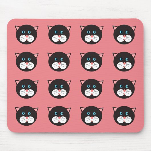 Cute Black White Cat Face gepatterd Muismat (Voorkant)