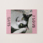 Cute Black White Cat I love Cats Gezegde Legpuzzel (Horizontaal)
