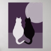 Cute Black & White Cat Pair Paars-Blue Night Poster (Voorkant)