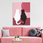 Cute Black & White Cat Pair Sunset Canvas Afdrukke (Insitu (Woonkamer))