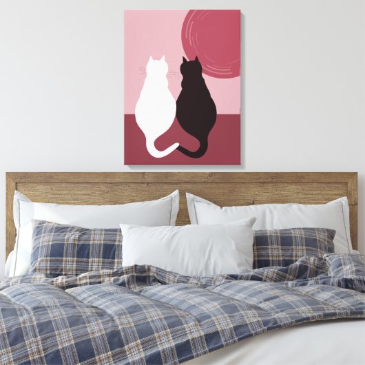 Cute Black & White Cat Pair Sunset Canvas Afdrukke (Insitu (Slaapkamer))