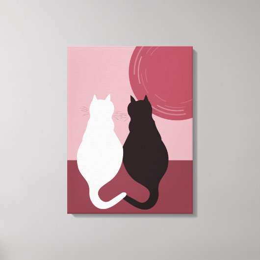 Cute Black & White Cat Pair Sunset Canvas Afdrukke Afdruk (Voorkant)