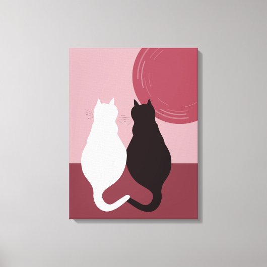 Cute Black & White Cat Pair Sunset Canvas Afdrukke Afdruk (Voorkant)