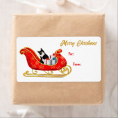 Cute Black White Cat Sleigh Gift Label (Insitu)