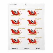 Cute Black White Cat Sleigh Gift Label (Full Sheet)