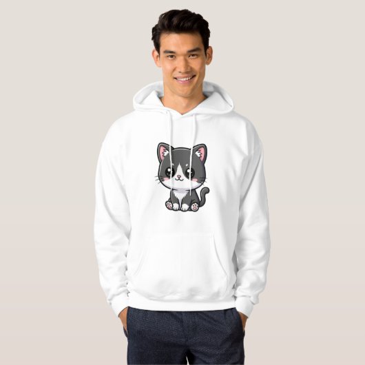 Cute Black White Chibi Kitten Hoodie (Voorkant volledig)