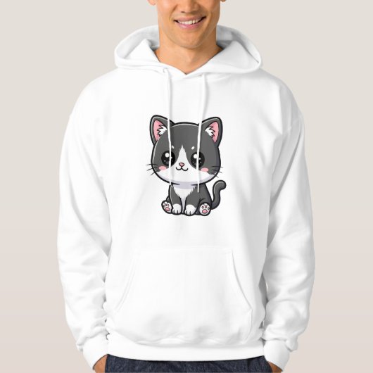 Cute Black White Chibi Kitten Hoodie (Voorkant)