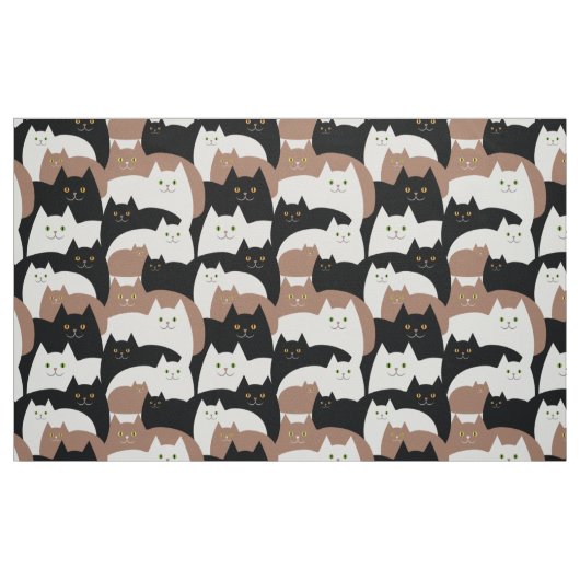 Cute Black, White en Brown Kitty Cat Pattern Stof (Fat Quarter)