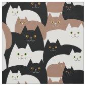 Cute Black, White en Brown Kitty Cat Pattern Stof (Swatch)