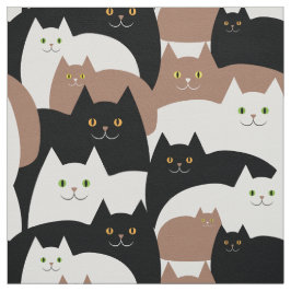 Cute Black, White en Brown Kitty Cat Pattern Stof