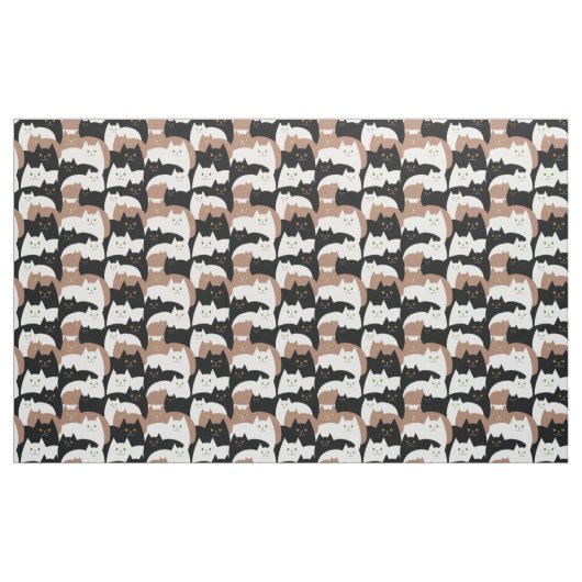 Cute Black, White en Brown Kitty Cat Pattern Stof (Yard (91,4 cm))