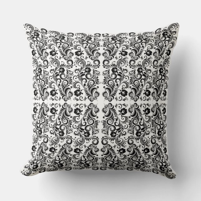 Cute Black White floral background design Kussen (Voorkant)