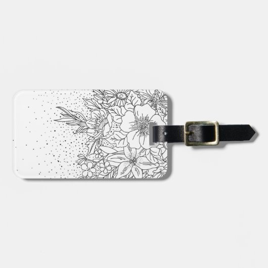 Cute Black White floral doedles and confetti Bagagelabel (Voorkant horizontaal)