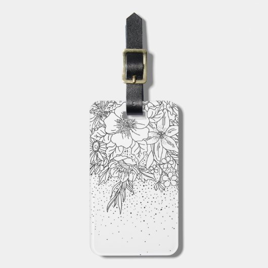 Cute Black White floral doedles and confetti Bagagelabel (Voorkant verticaal)