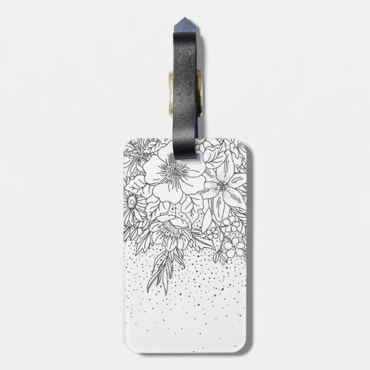 Cute Black White floral doedles and confetti Bagagelabel (Achterkant verticaal)