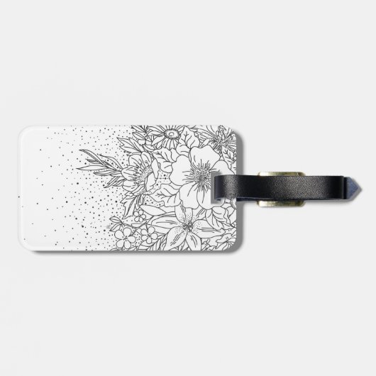 Cute Black White floral doedles and confetti Bagagelabel (Achterkant horizontaal)