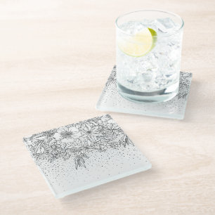 Cute Black White floral doedles and confetti Glazen Onderzetter