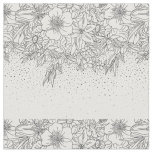 Cute Black White floral doedles and confetti Stof