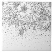 Cute Black White floral doedles and confetti Tegeltje (Voorkant)
