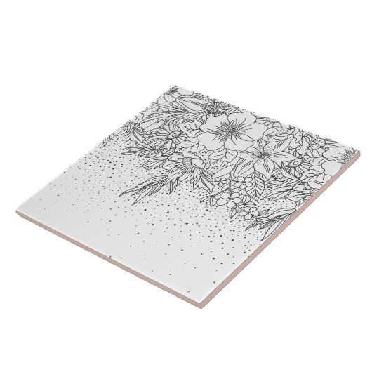 Cute Black White floral doedles and confetti Tegeltje (Zijkant)