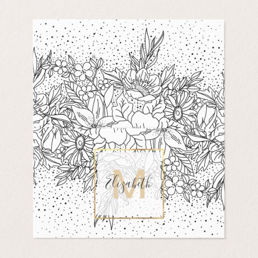 Cute Black White floral doedles and confetti Visitekaartje (Buitenkant ongevouwen)