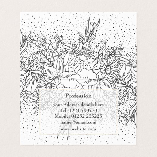 Cute Black White floral doedles and confetti Visitekaartje (Binnenkant ongevouwen)