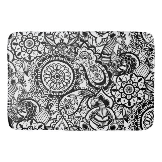 Cute black white floral paisley badmat (Voorkant)
