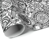 Cute black white floral paisley cadeaupapier (Rol Hoek)