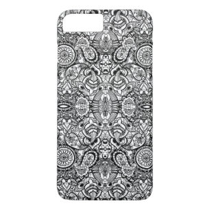 Cute black white floral paisley 	iPhone 8/7 plus hoesje