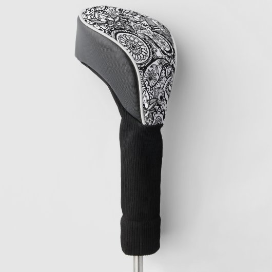 Cute black white floral paisley golfheadcover (Schuin)