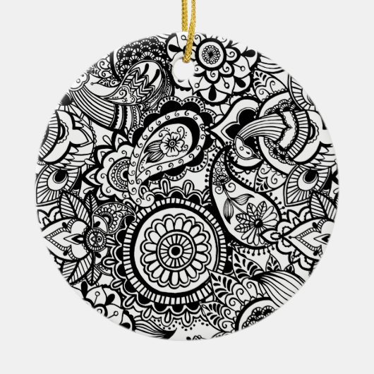 Cute black white floral paisley keramisch ornament (Voorkant)