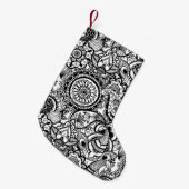 Cute black white floral paisley kleine kerstsok (Voorkant (Hangend))
