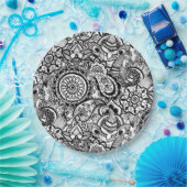 Cute black white floral paisley papieren bordje (Feest)