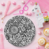 Cute black white floral paisley papieren bordje (Feest)