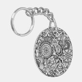 Cute black white floral paisley sleutelhanger (Voorkant Links)