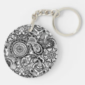 Cute black white floral paisley sleutelhanger (Achterkant)