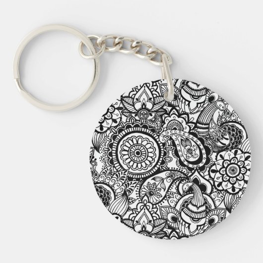 Cute black white floral paisley sleutelhanger (Voorkant)