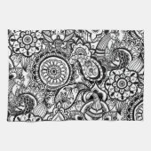 Cute black white floral paisley theedoek (Horizontaal)