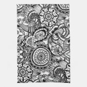 Cute black white floral paisley theedoek (Verticaal)